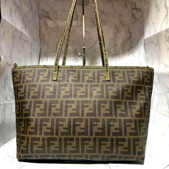 Fendi Handbags - Authentic FENDI Zucca Large Spalmati Roll Tote Handle Shoulder Bag Brown PVC Tan